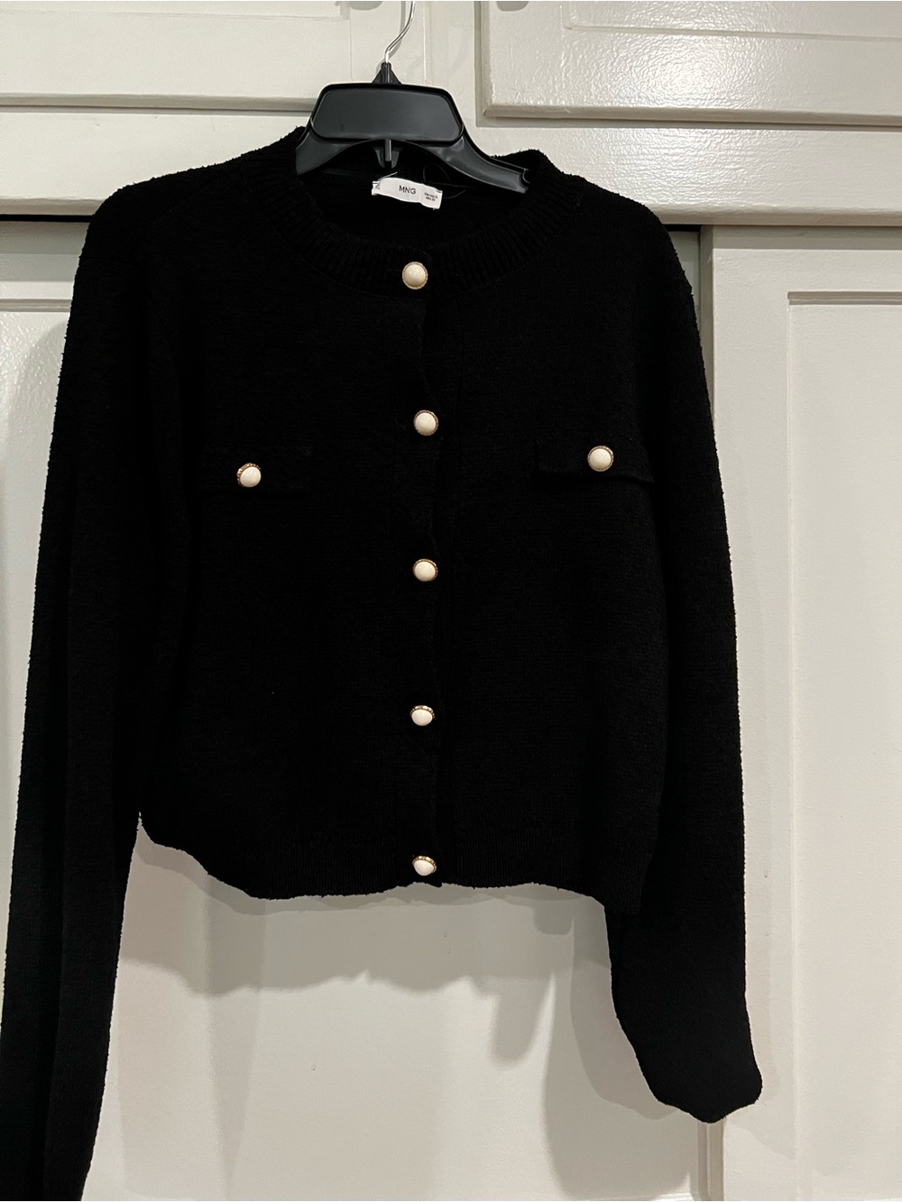 Mango Black Cropped Pearl-Button Knit Cardigan - Picture 4 of 5